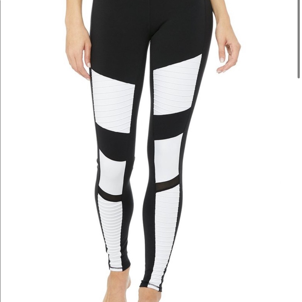 ALO Yoga Black and White Paneled Moto Leggings